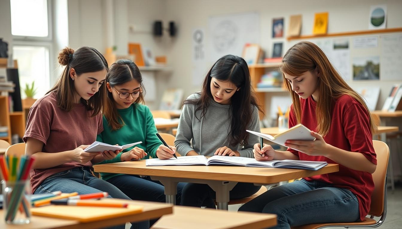 Learners collaborating in a modern classroom